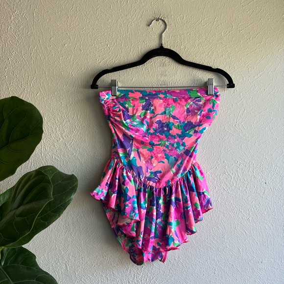 Cole of California 80’s neon floral ruffle one piece - Picture 2 of 7